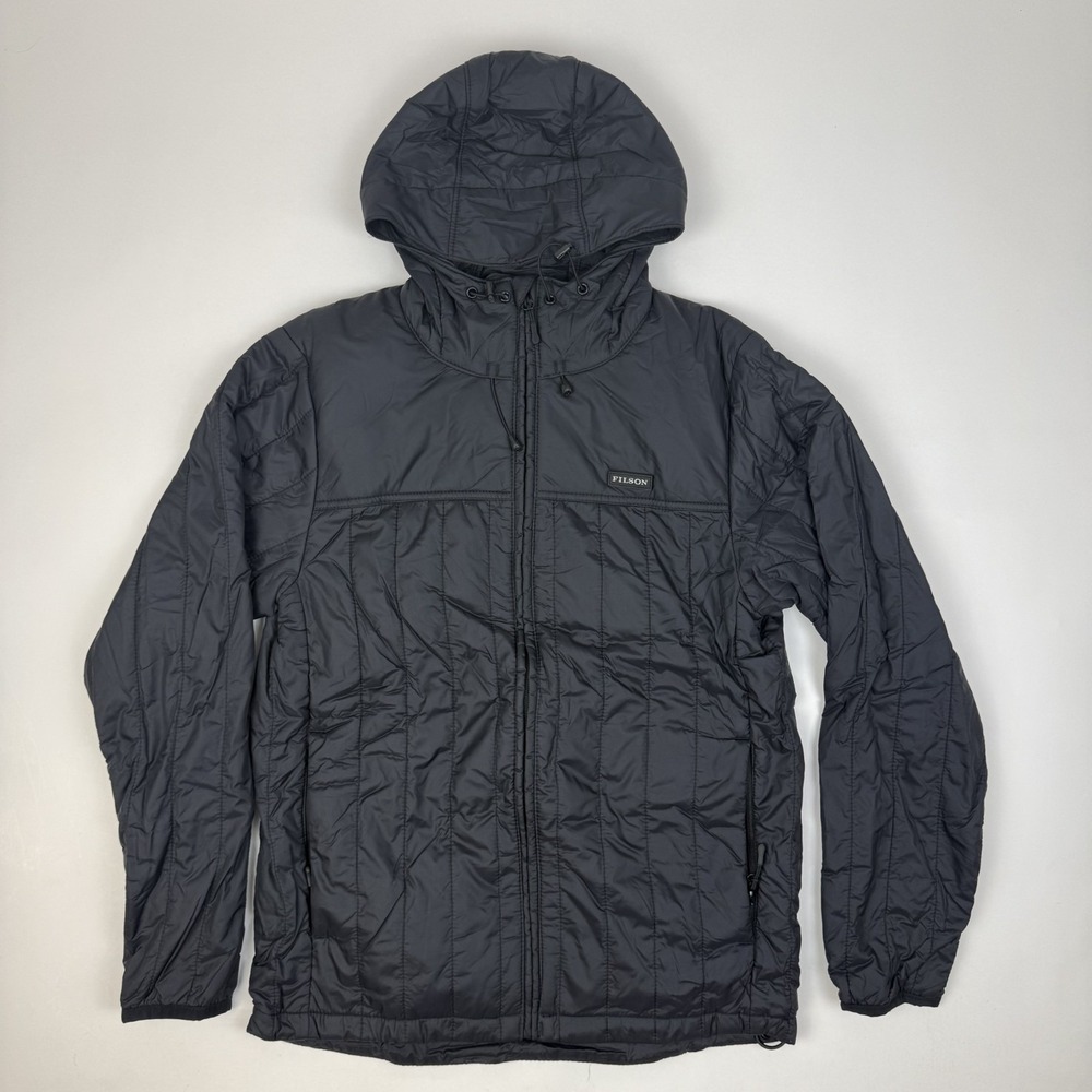 Mens Filson Ultralight Black Quilted Insulated Hooded Jacket Size XSmall GUC